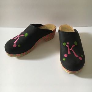 Anna Swedish Clogs Wooden Soles Monogram K
